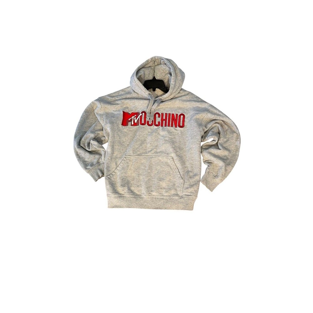 Used MOSCHINO x H&M Gray Logo Print Hooded Sweatshirt Hoodie - M Unisex
